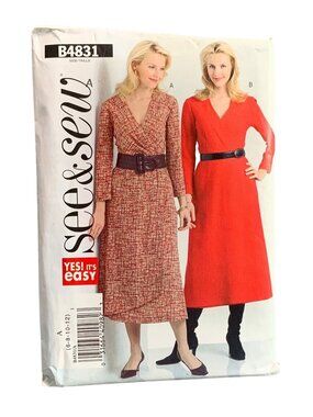 See & Sew B4831 Women's Easy Dress Sewing Pattern Size 6-8-10-12 Uncut 2006